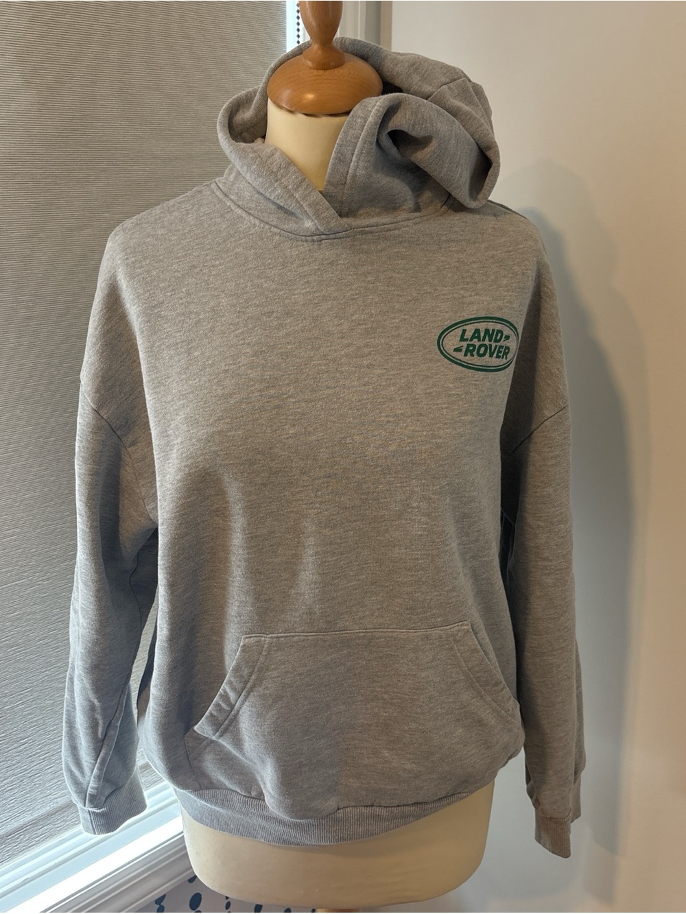PacSun Gray Hooded Sweatshirt with Green Land Rover Logo